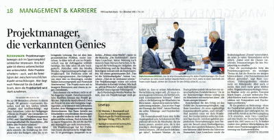 Interview mit Dipl.-Psych. Monika Wastian - Thema "Projektmanager, die verkannten Genies" (VDI nachrichten - 14.Oktober 2011 - Nr. 14 - Management & Karriere)